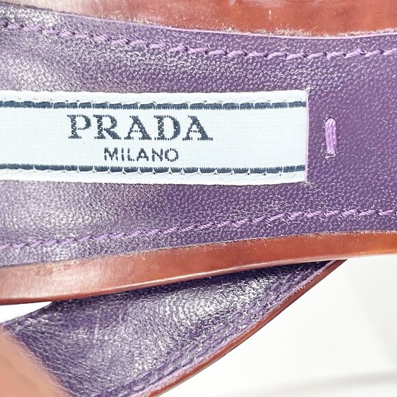 Prada Tobacco Brown Leather Floral Platform Ankle Strap High Heel Sandals IT 38 - Picture 11 of 14